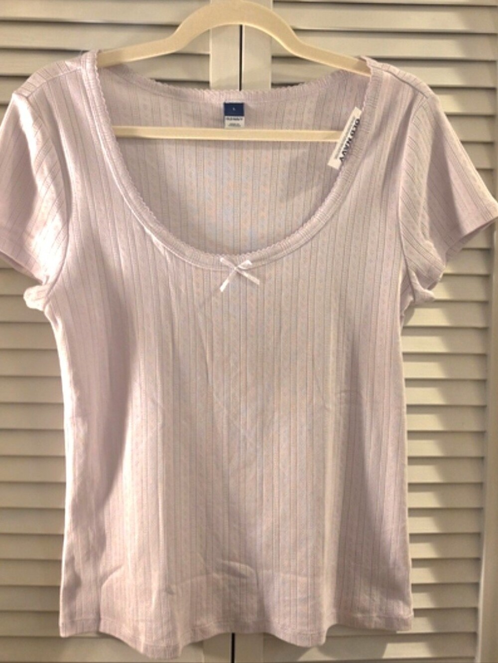 NWT Old Navy Women's Scoop Neck Short Sleeve Top Light Lavender Bow Accent Large